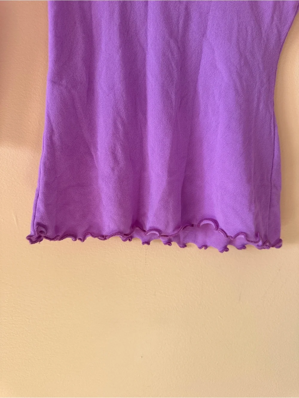 Sheer Lavender Lettuce Hem Stretch Top | Size Medium (Fits Small) - Picture 2 of 7